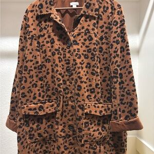 J. Jill Leopard Corduroy Pea Coat in Rust and Black